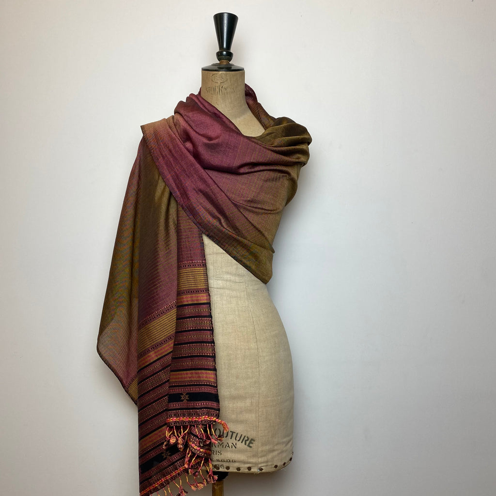 Bhujodi Ikat Cotton Stole: Maroon and Ochre