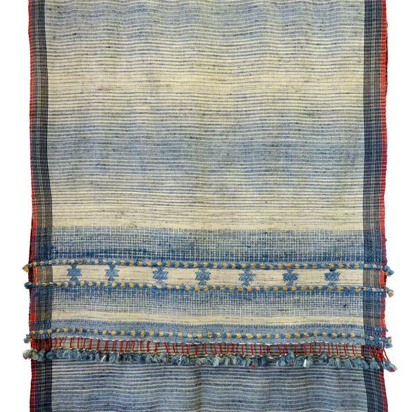 Bhujodi Ikat Cotton-Silk Stole: Natural Indigo Blue