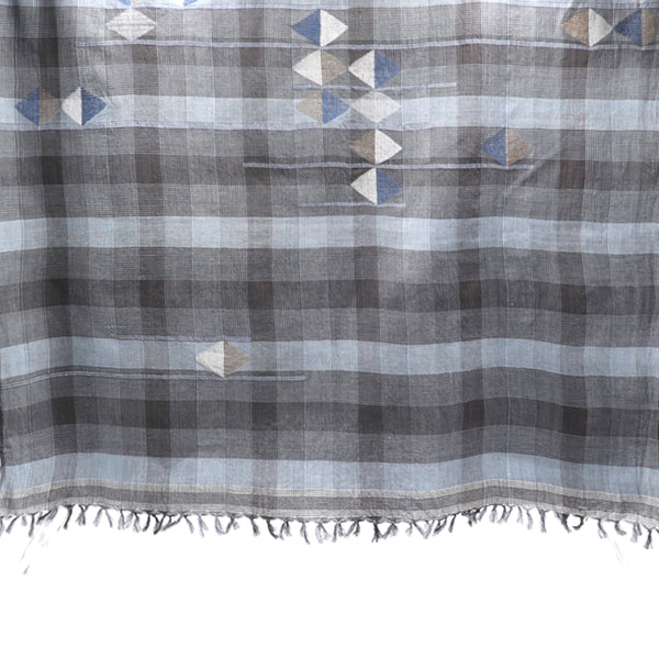 Checkered Indigo Handwoven Jamdani Stole: Gamcha IV