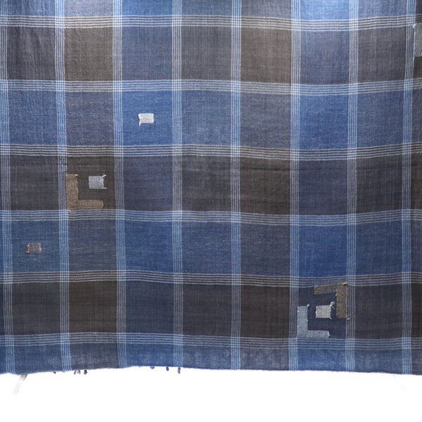 Checkered Indigo Handwoven Jamdani Stole: Gamcha VI