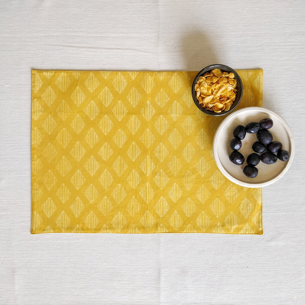 Diamond Shibori Table Mat: Set of Six: Amber Yellow