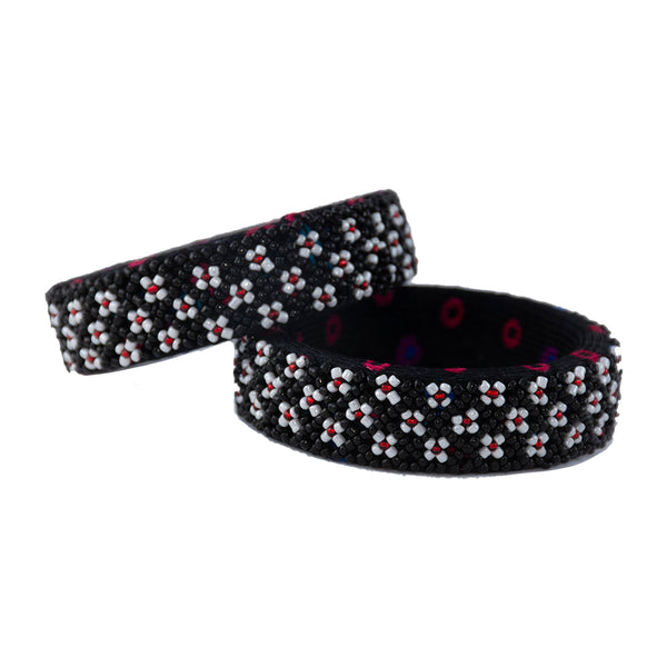 Pair of Beaded Bangles: Black, White and Red