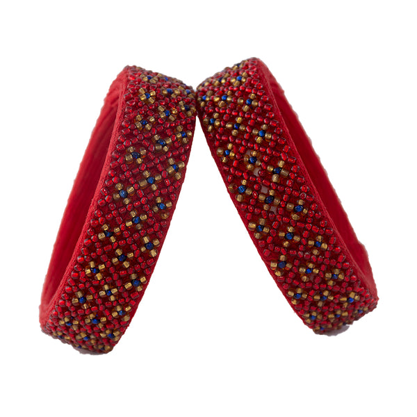 Pair of Beaded Bangles: Red, Gold and Blue