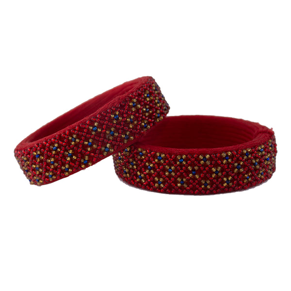 Pair of Beaded Bangles: Red, Gold and Blue