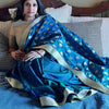 Upcycled Brocade Kanjivaram Sari: Blue and Gold