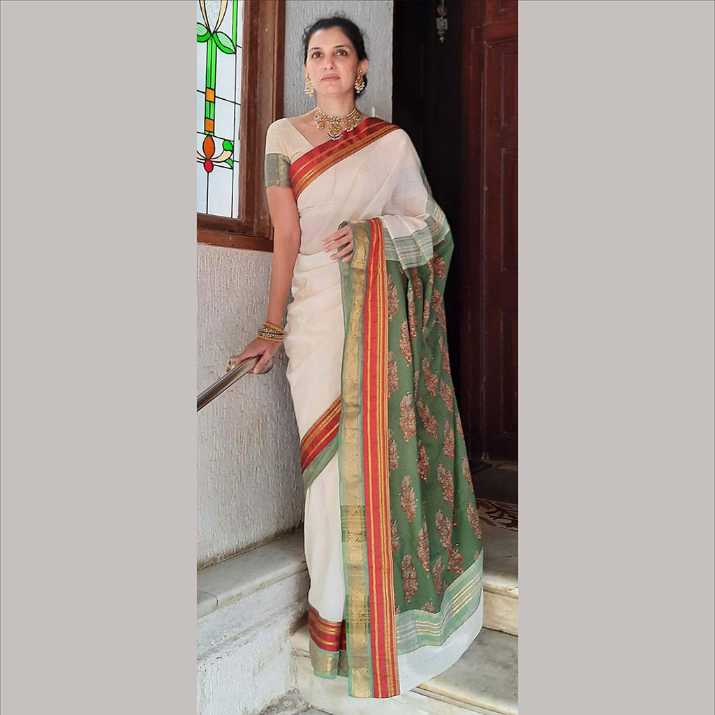Upcycled South cotton saree: Natural White