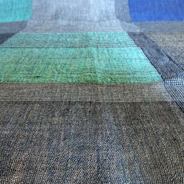 Modernist Indigo and Seagreen Handwoven Jamdani Stole