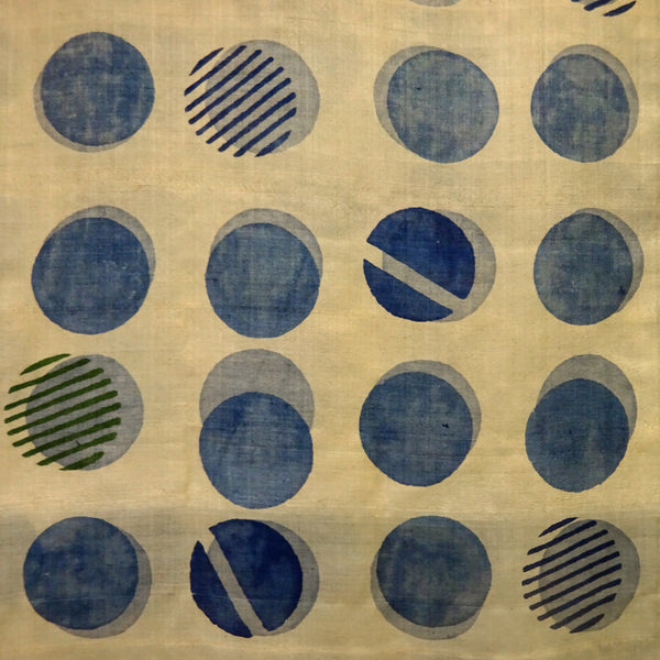Hand Printed Tussah Silk Stole: Dots: Blues