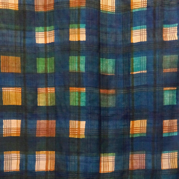Hand Printed Tussah Silk Stole: Squares