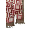 Modernist Squares: Hand Printed Tussah Silk Stole: Maroon and Ecru