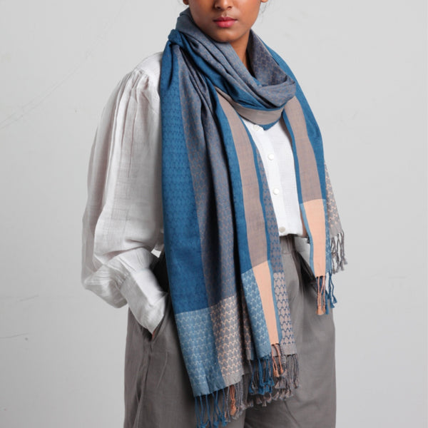 Kyadegi Khun Cotton Stole: Natural Indigo