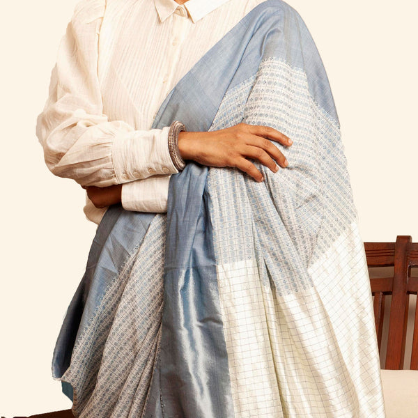 Lakshmi Khun Cotton-Silk Sari: Kora and Indigo