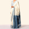 Shanta Ilkal Cotton-Silk Sari: Checkered White with Indigo Border