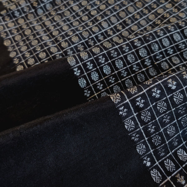 Lakshmi Khun Cotton-Silk Sari: Dark Grey, Black Border