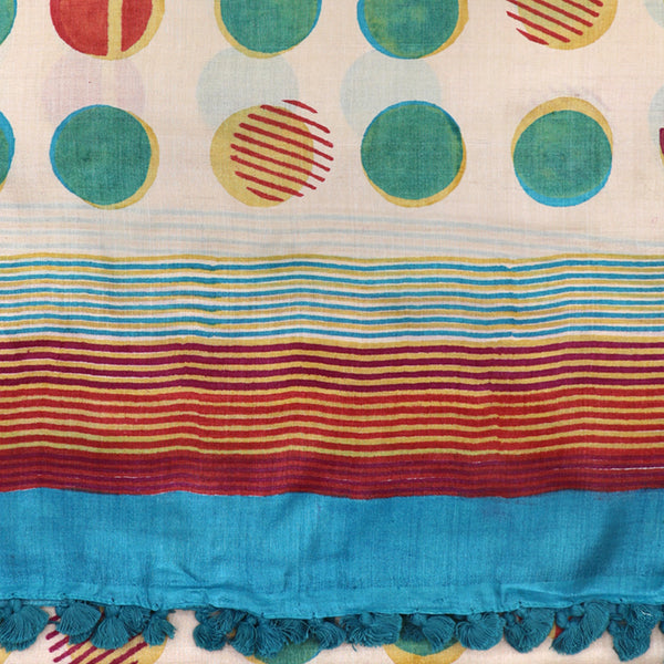 Modernist Dots: Hand Printed Tussah Silk Stole: Multicolour