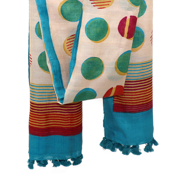 Modernist Dots: Hand Printed Tussah Silk Stole: Multicolour