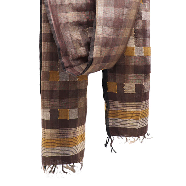 Modernist Natural Dyed Handwoven Jamdani Stole: Brown and Ochre