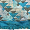 Modernist Triangles Hand Printed Tussah Silk Stole: Ecru and Turquoise