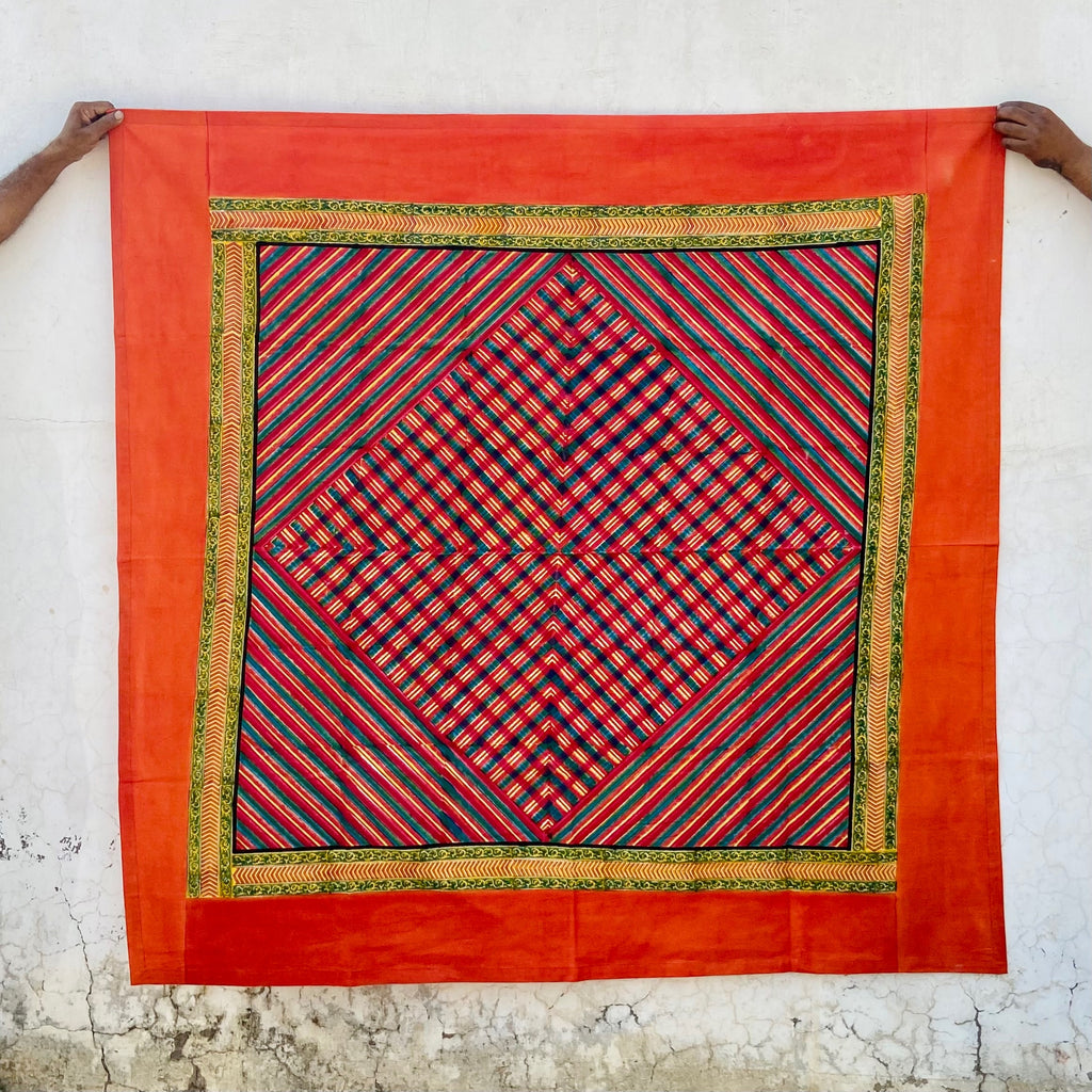 Naarangi Block Printed Square Tablecloth: Orange