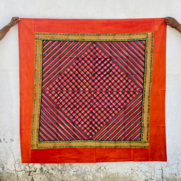 Naarangi Block Printed Square Tablecloth: Orange