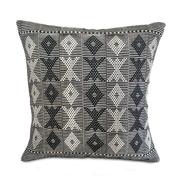 Pair of Abstract Backstrap-Woven Cushion Covers: Black and White
