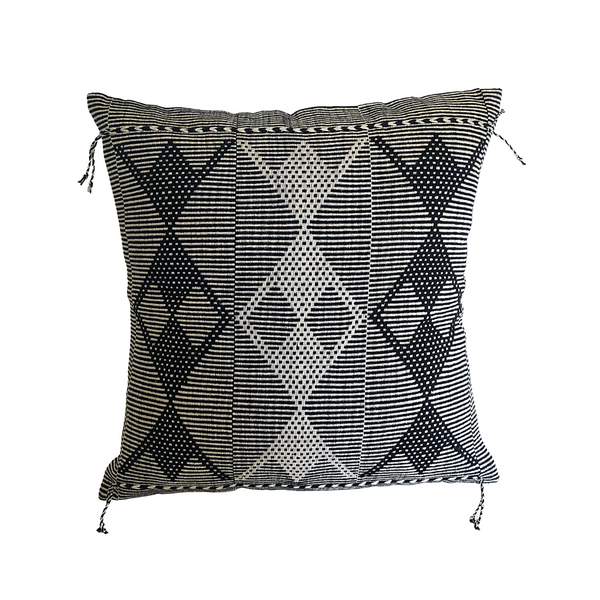 Pair of Abstract Backstrap-Woven Cushion Covers: Black and White