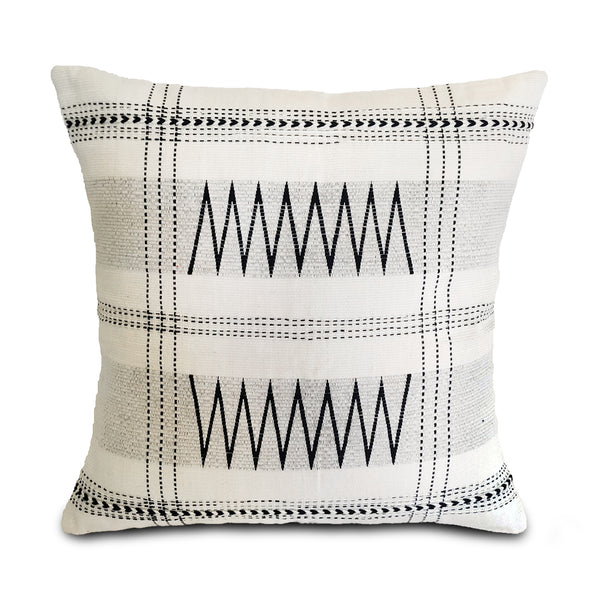Pair of Chevron Backstrap-Woven Cotton Cushion Cover: Black and White