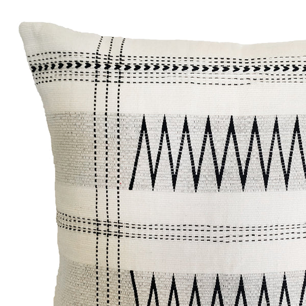 Pair of Chevron Backstrap-Woven Cotton Cushion Cover: Black and White