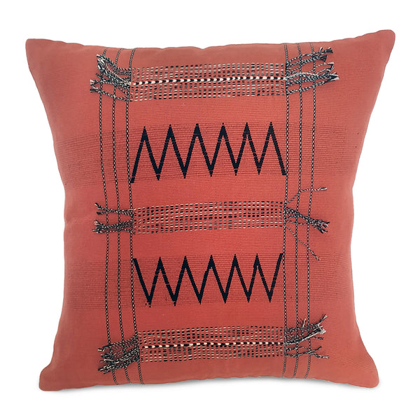 Pair of Chevron Backstrap Woven Cotton Cushion Cover: Red and Black