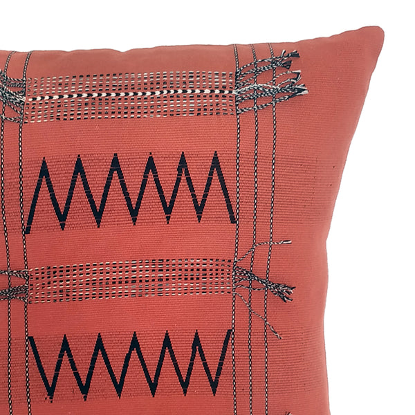 Pair of Chevron Backstrap Woven Cotton Cushion Cover: Red and Black