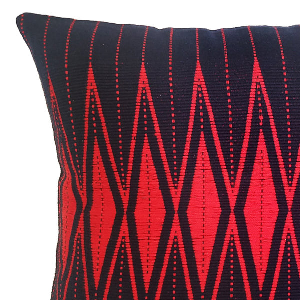 Pair of Diamond Backstrap-Woven Cotton Cushion Cover: Black and Red