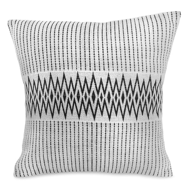Pair of Diamond Backstrap Woven Cotton Cushion Cover: Black and White
