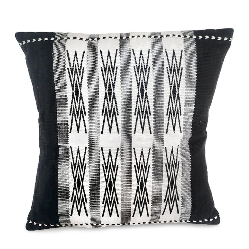 Pair of Spear Backstrap Woven Cushion Covers: Black and White