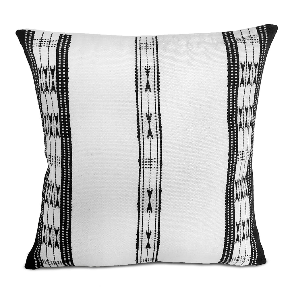 Pair of Spears Backstrap Woven Cushion Covers: White and Black