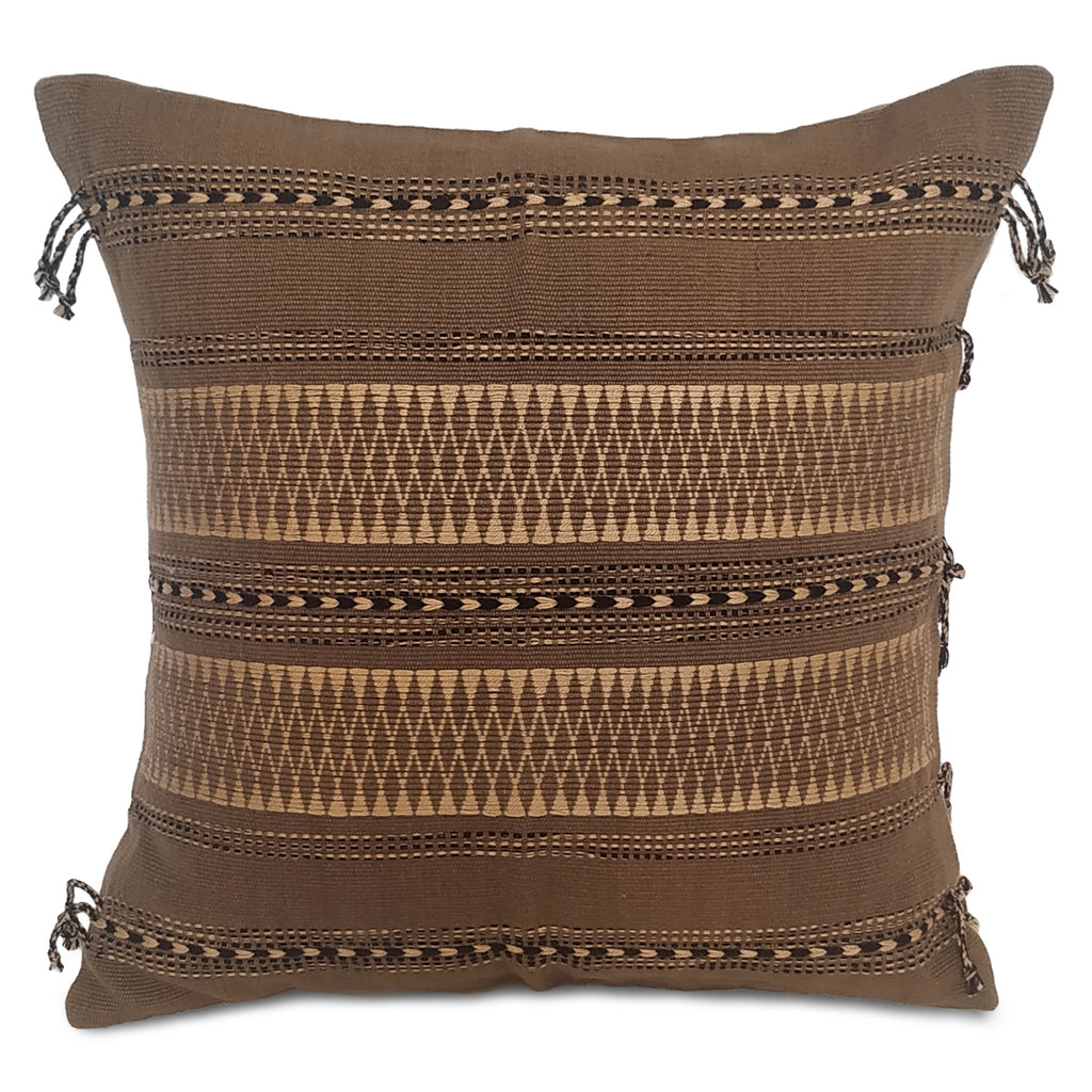 Pair of Striped Backstrap Woven Cushion Covers: Brown