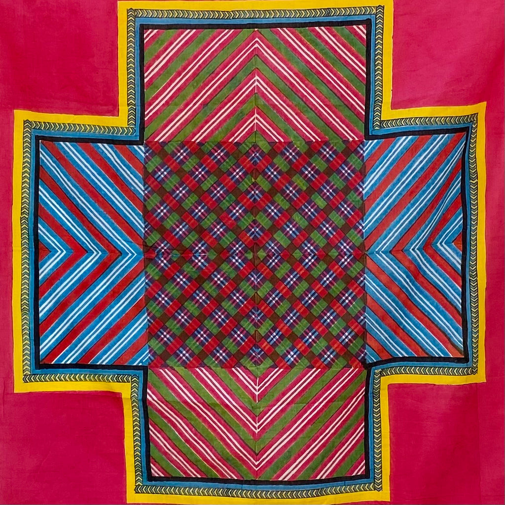 Parcheesi Multicolour Block Printed Square: Pink