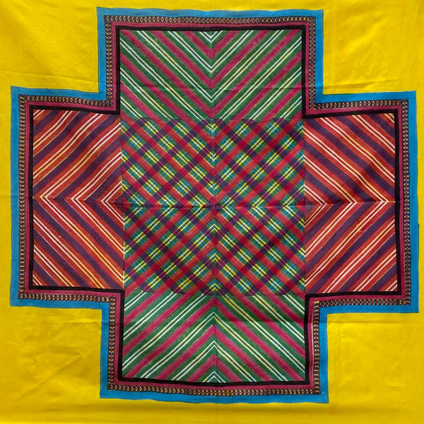 Parcheesi Multicolour Block Printed Square: Yellow