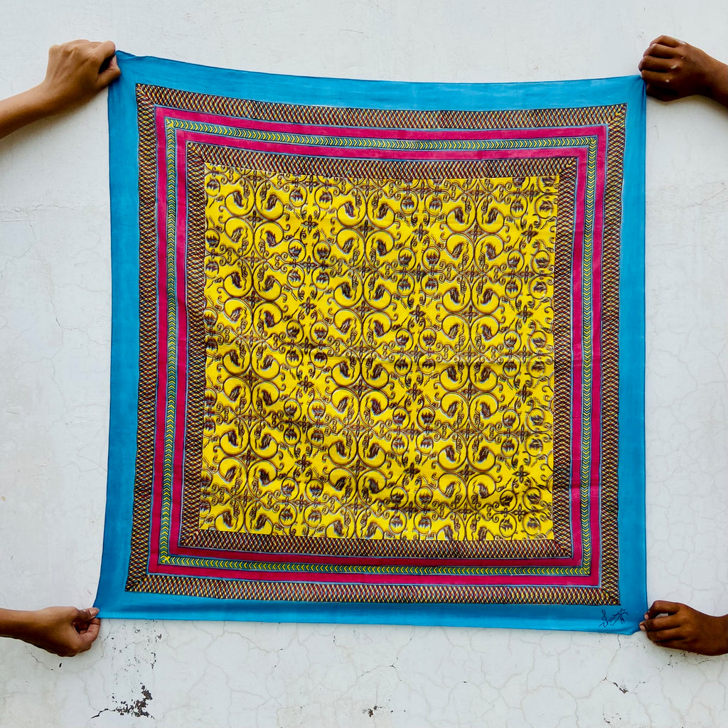 Peela Jaal Block Multicolour Printed Square: Yellow