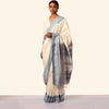 Shanta Ilkal Cotton-Silk Sari: Checkered White, Indigo Border, Grey Pallu