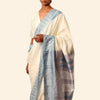 Shanta Ilkal Cotton-Silk Sari: Checkered White, Indigo Border, Grey Pallu