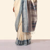 Shanta Ilkal Cotton-Silk Sari: Checkered White, Indigo Border, Grey Pallu