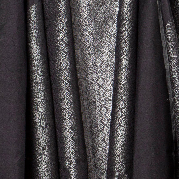 Siddeshwara Khun Cotton-Silk Stole: Black and Grey