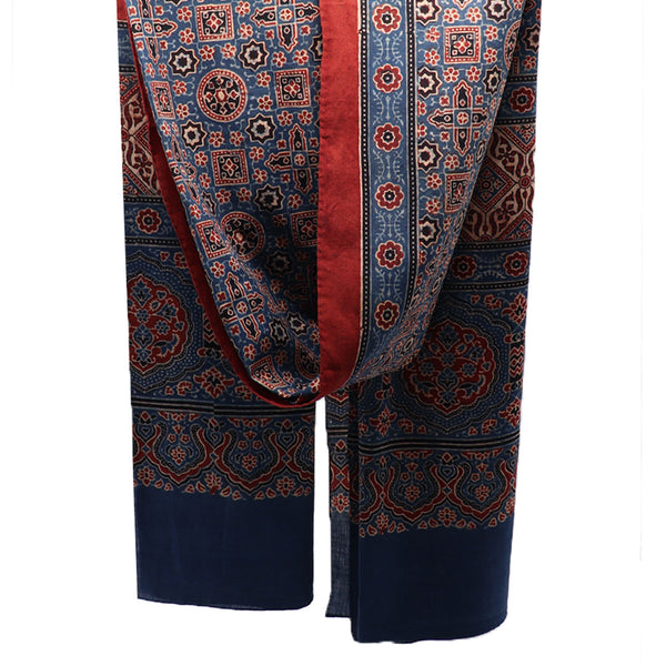 Siyare: Signed Double-Sided Ajrakh Cotton Stole: Natural Indigo and Madder