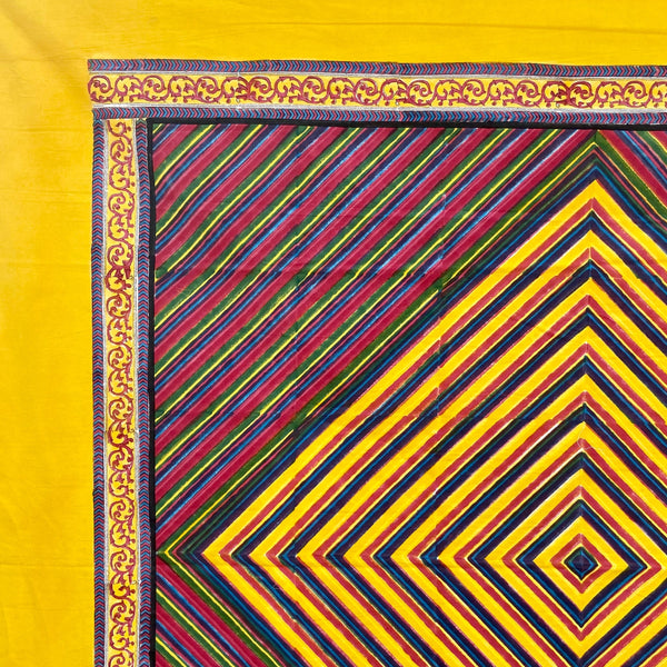 Tangram Peela Block Printed Square Tablecloth: Yellow