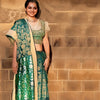 Khari' Printed Cotton-Silk Sari: Aquamarine and Gold