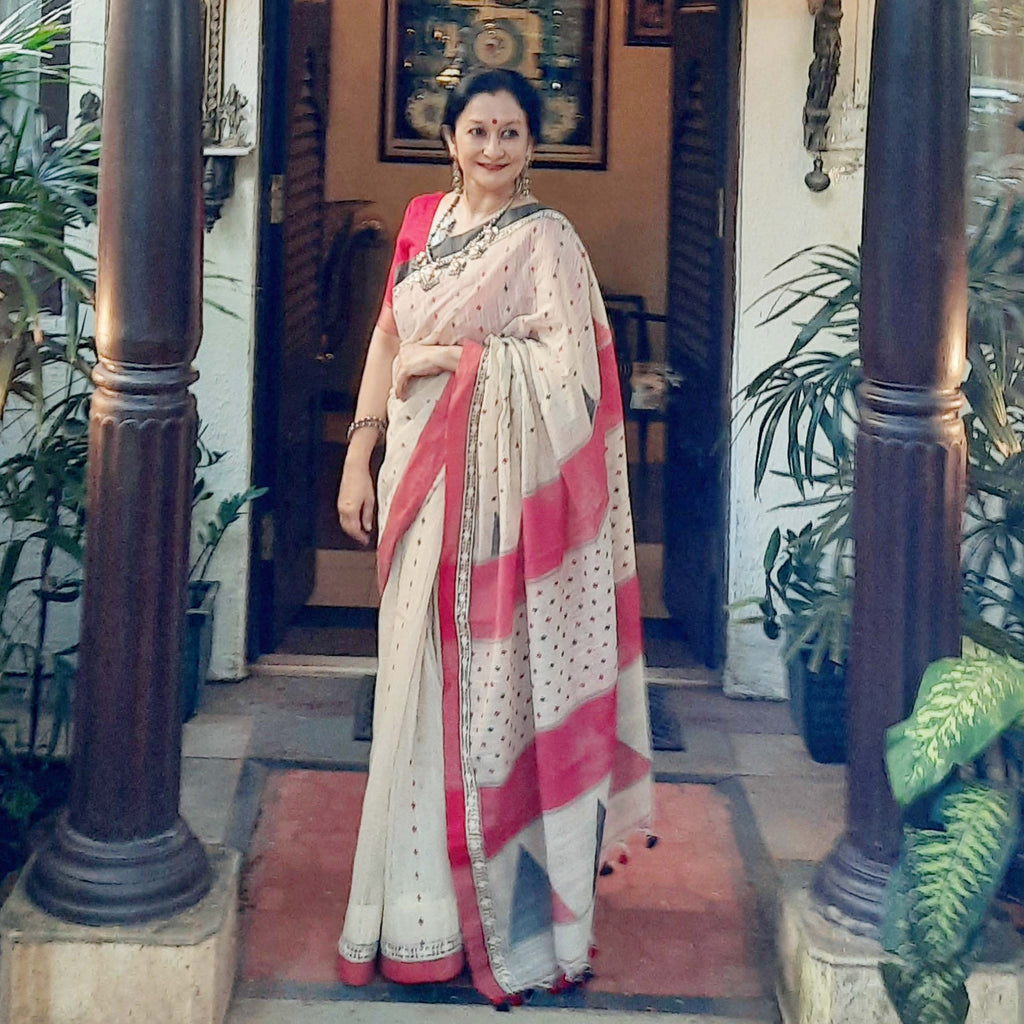 Upcycled Cotton Tangail Sari: Cream