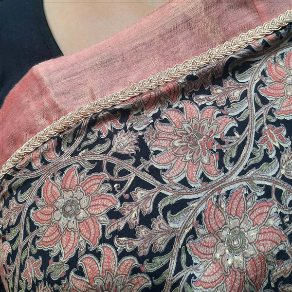 Upcycled Printed Nysa Silk Sari: Grey and Pink