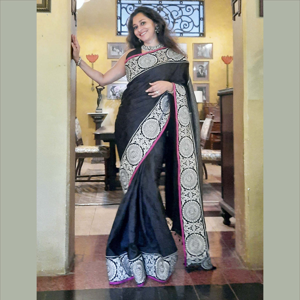 Upcycled Silk Banarasi Sari: Black