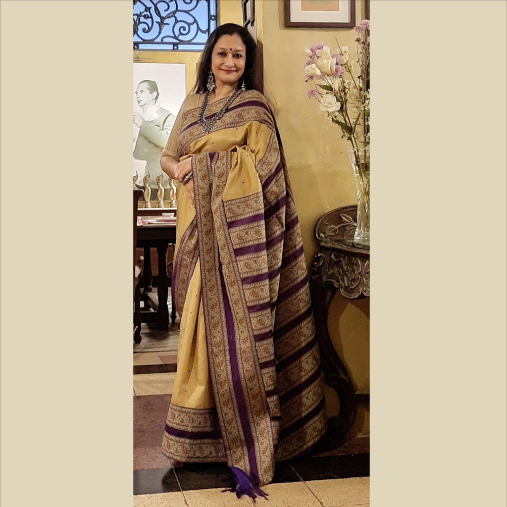 Upcycled Silk Kanjeevaram Sari: Purple and Cream