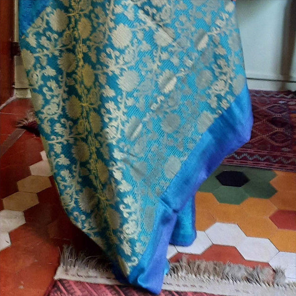 Upcycled Tussah Silk Sari: Turquoise